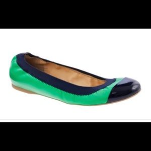 J. Crew Mila Cap Toe Leather Flats in Kelly Green